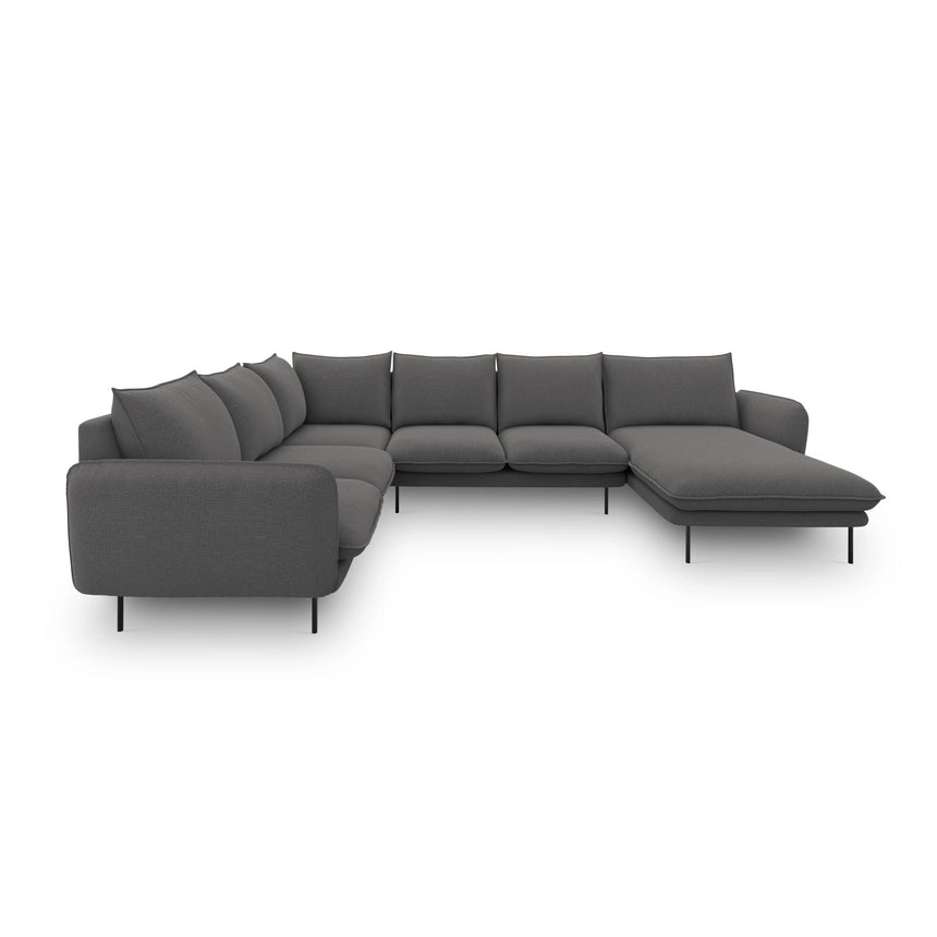 Vienna 7-Sitzer Panorama Ecksofa, Linke Seite, aus Strukturierter Stoff in Dunkelgrau (Positano 95), Beine aus Schwarzes Metall, 330x235x95 cm von Cosmopolitan Design – Bild 4