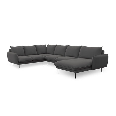 Vienna 7-Sitzer Panorama Ecksofa, Linke Seite, aus Strukturierter Stoff in Dunkelgrau (Positano 95), Beine aus Schwarzes Metall, 330x235x95 cm von Cosmopolitan Design – Bild 5