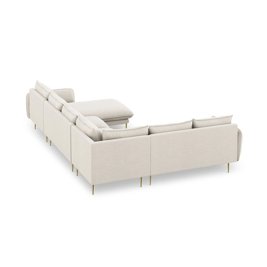 Vienna 7-Sitzer Panorama Ecksofa, Linke Seite, aus Strukturierter Stoff in Hellbeige (Positano 02), Beine aus Goldmetall, 330x235x95 cm von Cosmopolitan Design – Bild 6