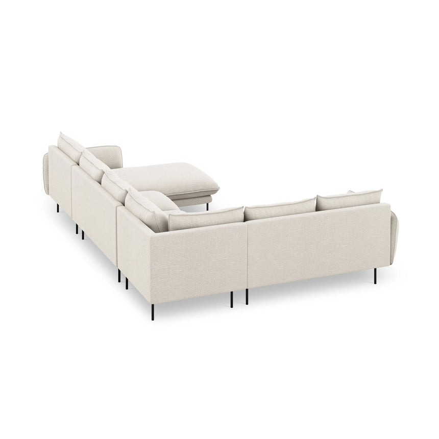 Vienna 7-Sitzer Panorama Ecksofa, Linke Seite, aus Strukturierter Stoff in Hellbeige (Positano 02), Beine aus Schwarzes Metall, 330x235x95 cm von Cosmopolitan Design – Bild 6