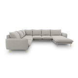 Vienna 7-Sitzer Panorama Ecksofa, Linke Seite, aus Strukturierter Stoff in Hellgrau (Asgard 27/ Positano 83), Beine aus Goldmetall, 330x235x95 cm von Cosmopolitan Design – Bild 4