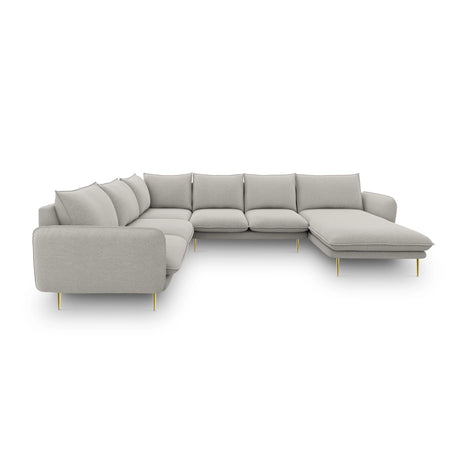 Vienna 7-Sitzer Panorama Ecksofa, Linke Seite, aus Strukturierter Stoff in Hellgrau (Asgard 27/ Positano 83), Beine aus Goldmetall, 330x235x95 cm von Cosmopolitan Design – Bild 4