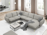 Vienna 7-Sitzer Panorama Ecksofa, Linke Seite, aus Strukturierter Stoff in Hellgrau (Asgard 27/ Positano 83), Beine aus Goldmetall, 330x235x95 cm von Cosmopolitan Design – Bild 2