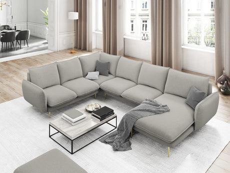 Vienna 7-Sitzer Panorama Ecksofa, Linke Seite, aus Strukturierter Stoff in Hellgrau (Asgard 27/ Positano 83), Beine aus Goldmetall, 330x235x95 cm von Cosmopolitan Design – Bild 2