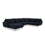 Vienna 7-Sitzer Panorama Ecksofa, Rechte Seite, aus Samt in Dunkelblau (Bluvel 89), Beine aus Goldmetall, 330x235x95 cm von Cosmopolitan Design – Bild 4