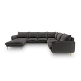 Vienna 7-Sitzer Panorama Ecksofa, Rechte Seite, aus Samt in Dunkelgrau (Bluvel 18), Beine aus Goldmetall, 330x235x95 cm von Cosmopolitan Design – Bild 3