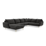 Vienna 7-Sitzer Panorama Ecksofa, Rechte Seite, aus Samt in Dunkelgrau (Bluvel 18), Beine aus Goldmetall, 330x235x95 cm von Cosmopolitan Design – Bild 4