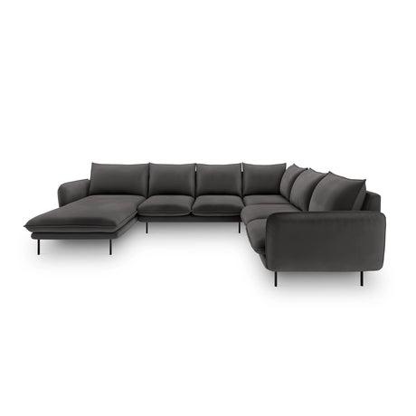 Vienna 7-Sitzer Panorama Ecksofa, Rechte Seite, aus Samt in Dunkelgrau (Bluvel 18), Beine aus Schwarzes Metall, 330x235x95 cm von Cosmopolitan Design – Bild 3