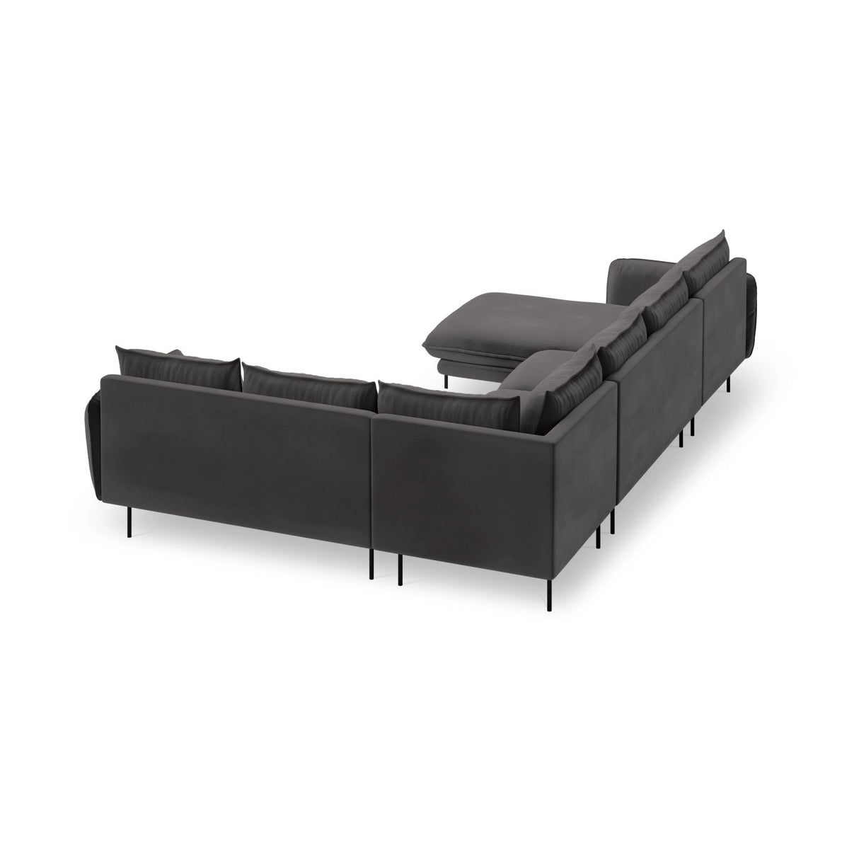 Vienna 7-Sitzer Panorama Ecksofa, Rechte Seite, aus Samt in Dunkelgrau (Bluvel 18), Beine aus Schwarzes Metall, 330x235x95 cm von Cosmopolitan Design – Bild 5