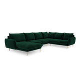Vienna 7-Sitzer Panorama Ecksofa, Rechte Seite, aus Samt in Flaschengrün (Bluvel 78), Beine aus Goldmetall, 330x235x95 cm von Cosmopolitan Design – Bild 4