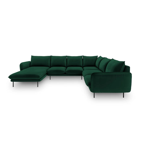 Vienna 7-Sitzer Panorama Ecksofa, Rechte Seite, aus Samt in Flaschengrün (Bluvel 78), Beine aus Schwarzes Metall, 330x235x95 cm von Cosmopolitan Design – Bild 3