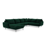 Vienna 7-Sitzer Panorama Ecksofa, Rechte Seite, aus Samt in Flaschengrün (Bluvel 78), Beine aus Schwarzes Metall, 330x235x95 cm von Cosmopolitan Design – Bild 4
