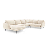 Vienna 7-Sitzer Panorama Ecksofa, Rechte Seite, aus Samt in Hellbeige (Bluvel 22), Beine aus Schwarzes Metall, 330x235x95 cm von Cosmopolitan Design – Bild 4