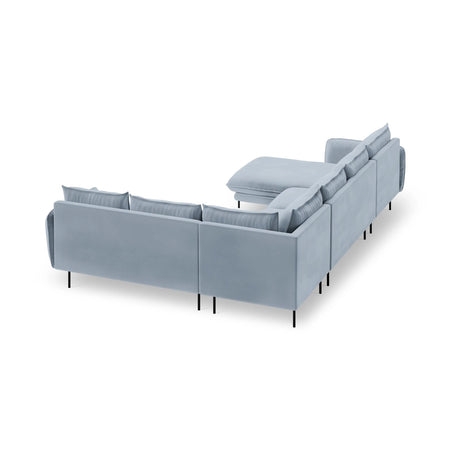 Vienna 7-Sitzer Panorama Ecksofa, Rechte Seite, aus Samt in Hellblau (Bluvel 06), Beine aus Schwarzes Metall, 330x235x95 cm von Cosmopolitan Design – Bild 5