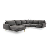 Vienna 7-Sitzer Panorama Ecksofa, Rechte Seite, aus Samt in Hellgrau (Bluvel 13), Beine aus Goldmetall, 330x235x95 cm von Cosmopolitan Design – Bild 4