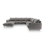 Vienna 7-Sitzer Panorama Ecksofa, Rechte Seite, aus Samt in Hellgrau (Bluvel 13), Beine aus Schwarzes Metall, 330x235x95 cm von Cosmopolitan Design – Bild 3