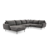 Vienna 7-Sitzer Panorama Ecksofa, Rechte Seite, aus Samt in Hellgrau (Bluvel 13), Beine aus Schwarzes Metall, 330x235x95 cm von Cosmopolitan Design – Bild 4