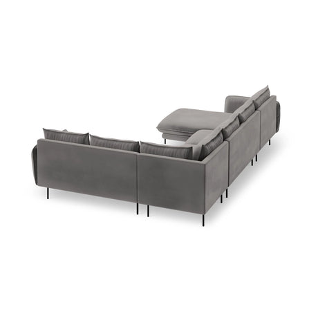 Vienna 7-Sitzer Panorama Ecksofa, Rechte Seite, aus Samt in Hellgrau (Bluvel 13), Beine aus Schwarzes Metall, 330x235x95 cm von Cosmopolitan Design – Bild 5