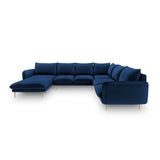 Vienna 7-Sitzer Panorama Ecksofa, Rechte Seite, aus Samt in Königsblau (Bluvel 86), Beine aus Goldmetall, 330x235x95 cm von Cosmopolitan Design – Bild 3