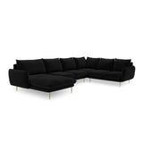 Vienna 7-Sitzer Panorama Ecksofa, Rechte Seite, aus Samt in Schwarz (Bluvel 19), Beine aus Goldmetall, 330x235x95 cm von Cosmopolitan Design – Bild 4