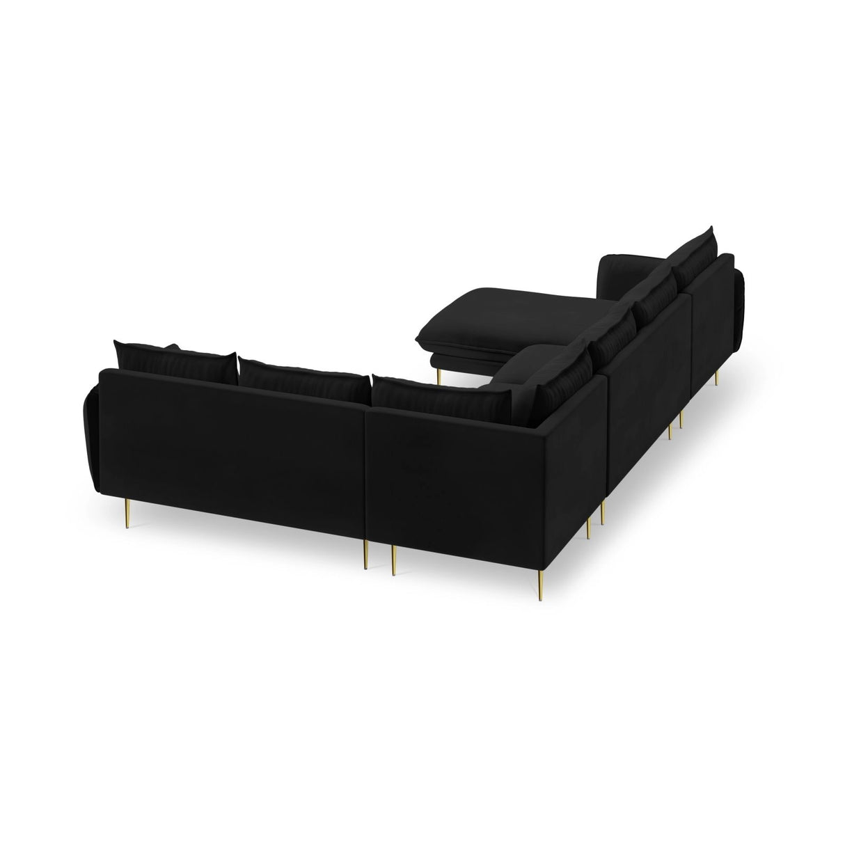 Vienna 7-Sitzer Panorama Ecksofa, Rechte Seite, aus Samt in Schwarz (Bluvel 19), Beine aus Goldmetall, 330x235x95 cm von Cosmopolitan Design – Bild 5