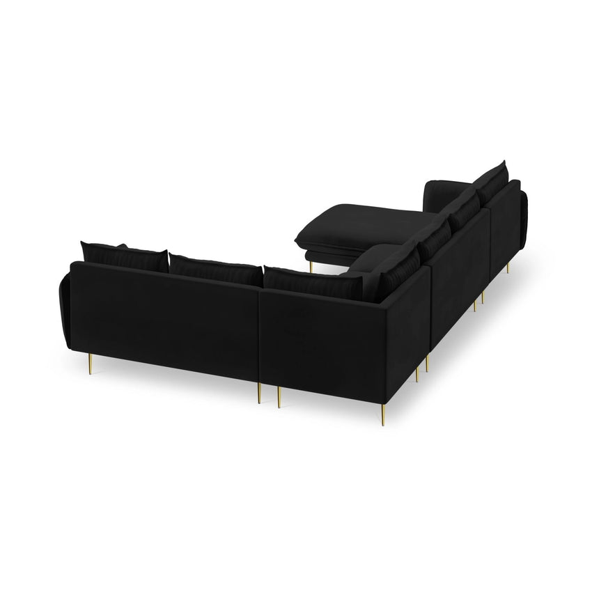 Vienna 7-Sitzer Panorama Ecksofa, Rechte Seite, aus Samt in Schwarz (Bluvel 19), Beine aus Goldmetall, 330x235x95 cm von Cosmopolitan Design – Bild 5