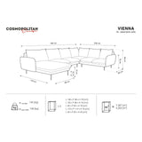 Vienna 7-Sitzer Panorama Ecksofa, Rechte Seite, aus Samt in Schwarz (Bluvel 19), Beine aus Schwarzes Metall, 330x235x95 cm von Cosmopolitan Design – Bild 2