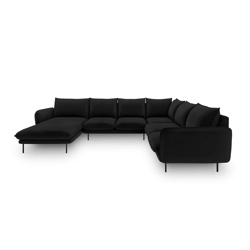 Vienna 7-Sitzer Panorama Ecksofa, Rechte Seite, aus Samt in Schwarz (Bluvel 19), Beine aus Schwarzes Metall, 330x235x95 cm von Cosmopolitan Design – Bild 3