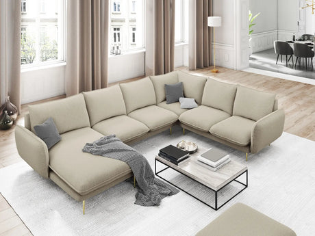Vienna 7-Sitzer Panorama Ecksofa, Rechte Seite, aus Strukturierter Stoff in Beige (Positano 8), Beine aus Goldmetall, 330x235x95 cm von Cosmopolitan Design – Bild 2