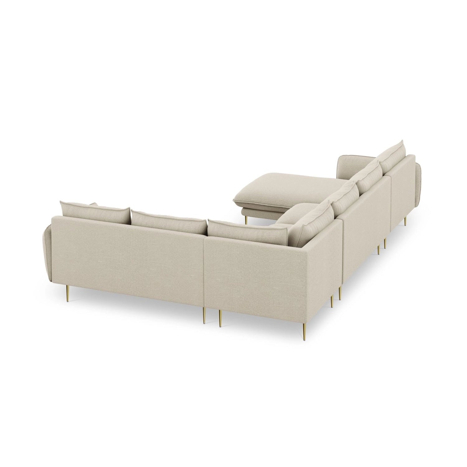 Vienna 7-Sitzer Panorama Ecksofa, Rechte Seite, aus Strukturierter Stoff in Beige (Positano 8), Beine aus Goldmetall, 330x235x95 cm von Cosmopolitan Design – Bild 6