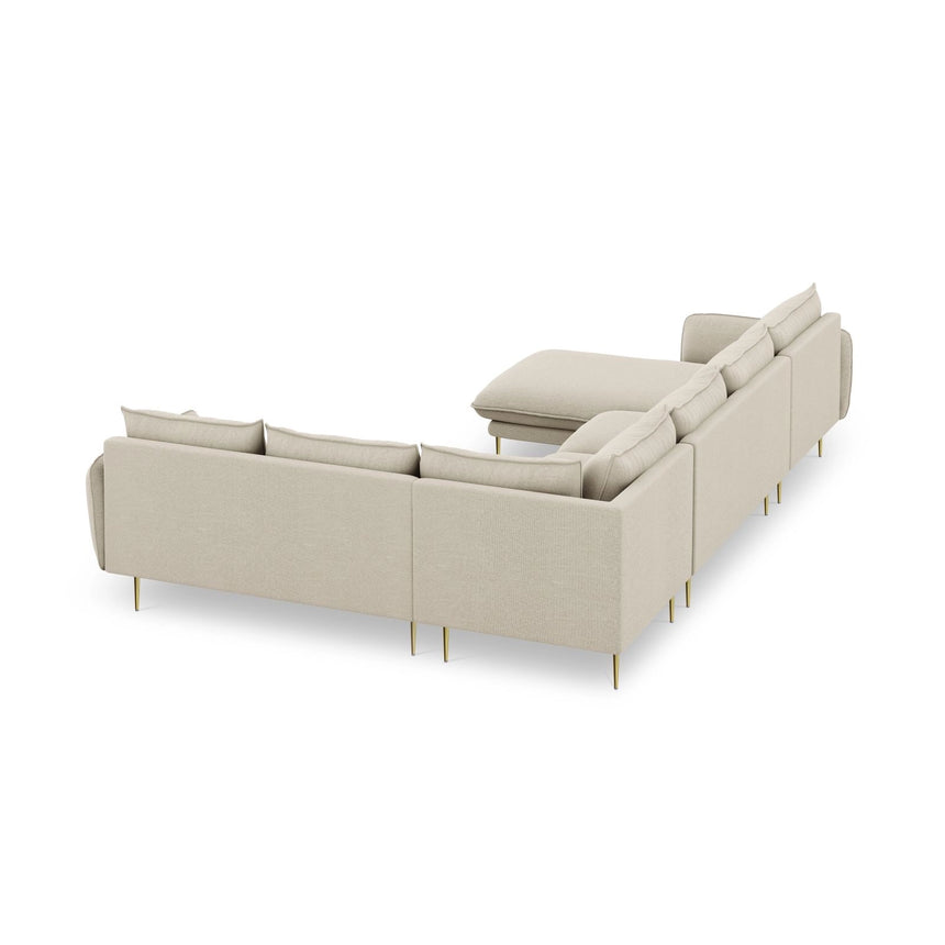 Vienna 7-Sitzer Panorama Ecksofa, Rechte Seite, aus Strukturierter Stoff in Beige (Positano 8), Beine aus Goldmetall, 330x235x95 cm von Cosmopolitan Design – Bild 6