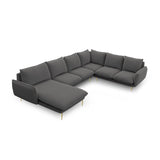 Vienna 7-Sitzer Panorama Ecksofa, Rechte Seite, aus Strukturierter Stoff in Dunkelgrau (Positano 95), Beine aus Goldmetall, 330x235x95 cm von Cosmopolitan Design – Bild 1