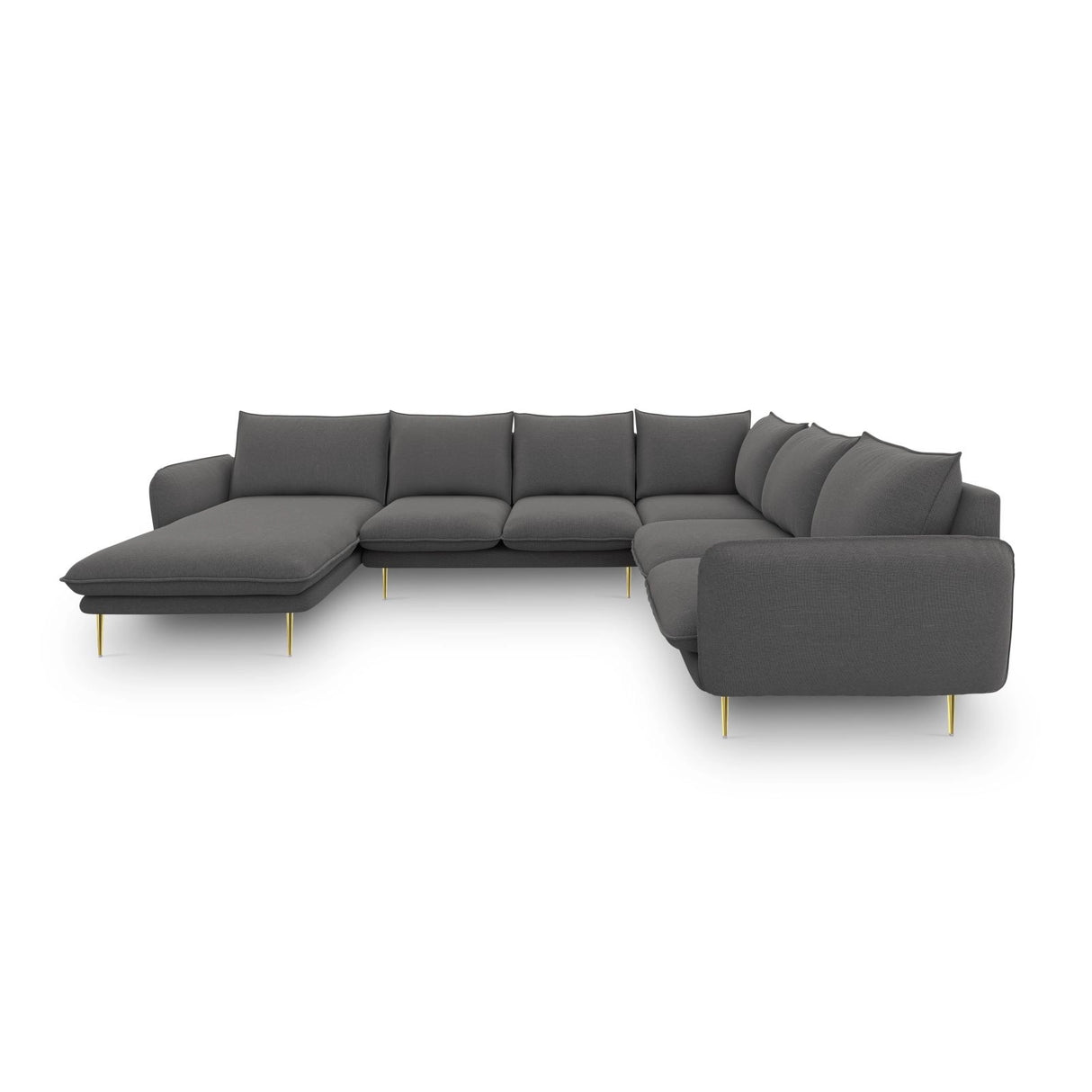 Vienna 7-Sitzer Panorama Ecksofa, Rechte Seite, aus Strukturierter Stoff in Dunkelgrau (Positano 95), Beine aus Goldmetall, 330x235x95 cm von Cosmopolitan Design – Bild 4