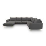 Vienna 7-Sitzer Panorama Ecksofa, Rechte Seite, aus Strukturierter Stoff in Dunkelgrau (Positano 95), Beine aus Goldmetall, 330x235x95 cm von Cosmopolitan Design – Bild 4