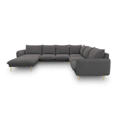 Vienna 7-Sitzer Panorama Ecksofa, Rechte Seite, aus Strukturierter Stoff in Dunkelgrau (Positano 95), Beine aus Goldmetall, 330x235x95 cm von Cosmopolitan Design – Bild 4
