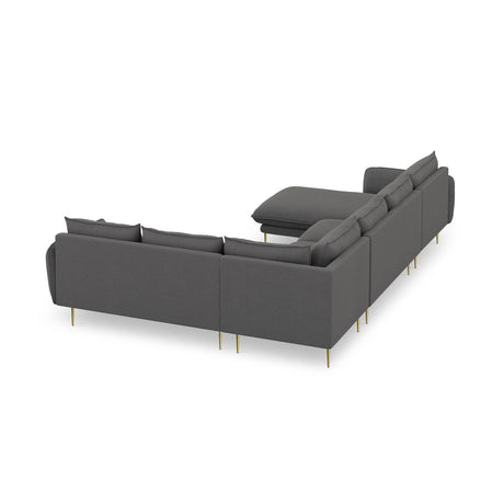 Vienna 7-Sitzer Panorama Ecksofa, Rechte Seite, aus Strukturierter Stoff in Dunkelgrau (Positano 95), Beine aus Goldmetall, 330x235x95 cm von Cosmopolitan Design – Bild 6