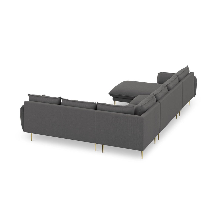 Vienna 7-Sitzer Panorama Ecksofa, Rechte Seite, aus Strukturierter Stoff in Dunkelgrau (Positano 95), Beine aus Goldmetall, 330x235x95 cm von Cosmopolitan Design – Bild 6