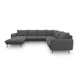 Vienna 7-Sitzer Panorama Ecksofa, Rechte Seite, aus Strukturierter Stoff in Dunkelgrau (Positano 95), Beine aus Schwarzes Metall, 330x235x95 cm von Cosmopolitan Design – Bild 4