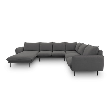 Vienna 7-Sitzer Panorama Ecksofa, Rechte Seite, aus Strukturierter Stoff in Dunkelgrau (Positano 95), Beine aus Schwarzes Metall, 330x235x95 cm von Cosmopolitan Design – Bild 4