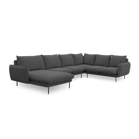 Vienna 7-Sitzer Panorama Ecksofa, Rechte Seite, aus Strukturierter Stoff in Dunkelgrau (Positano 95), Beine aus Schwarzes Metall, 330x235x95 cm von Cosmopolitan Design – Bild 5