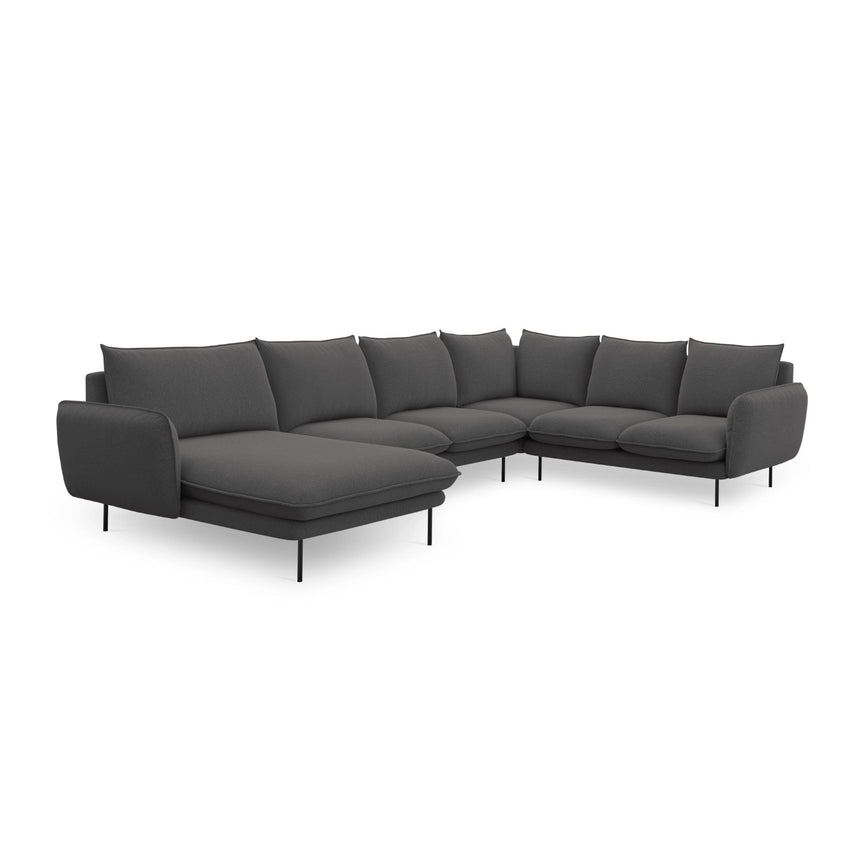 Vienna 7-Sitzer Panorama Ecksofa, Rechte Seite, aus Strukturierter Stoff in Dunkelgrau (Positano 95), Beine aus Schwarzes Metall, 330x235x95 cm von Cosmopolitan Design – Bild 5