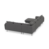 Vienna 7-Sitzer Panorama Ecksofa, Rechte Seite, aus Strukturierter Stoff in Dunkelgrau (Positano 95), Beine aus Schwarzes Metall, 330x235x95 cm von Cosmopolitan Design – Bild 6