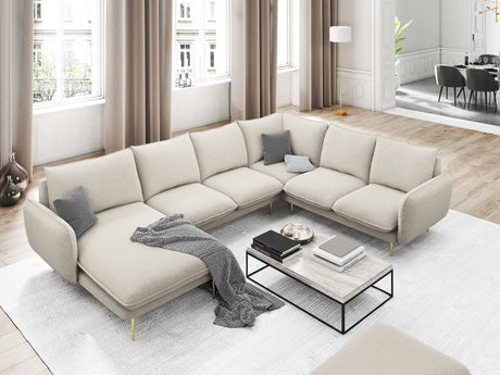 Vienna 7-Sitzer Panorama Ecksofa, Rechte Seite, aus Strukturierter Stoff in Hellbeige (Positano 02), Beine aus Goldmetall, 330x235x95 cm von Cosmopolitan Design – Bild 2