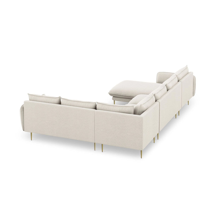 Vienna 7-Sitzer Panorama Ecksofa, Rechte Seite, aus Strukturierter Stoff in Hellbeige (Positano 02), Beine aus Goldmetall, 330x235x95 cm von Cosmopolitan Design – Bild 6