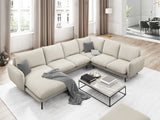 Vienna 7-Sitzer Panorama Ecksofa, Rechte Seite, aus Strukturierter Stoff in Hellbeige (Positano 02), Beine aus Schwarzes Metall, 330x235x95 cm von Cosmopolitan Design – Bild 2