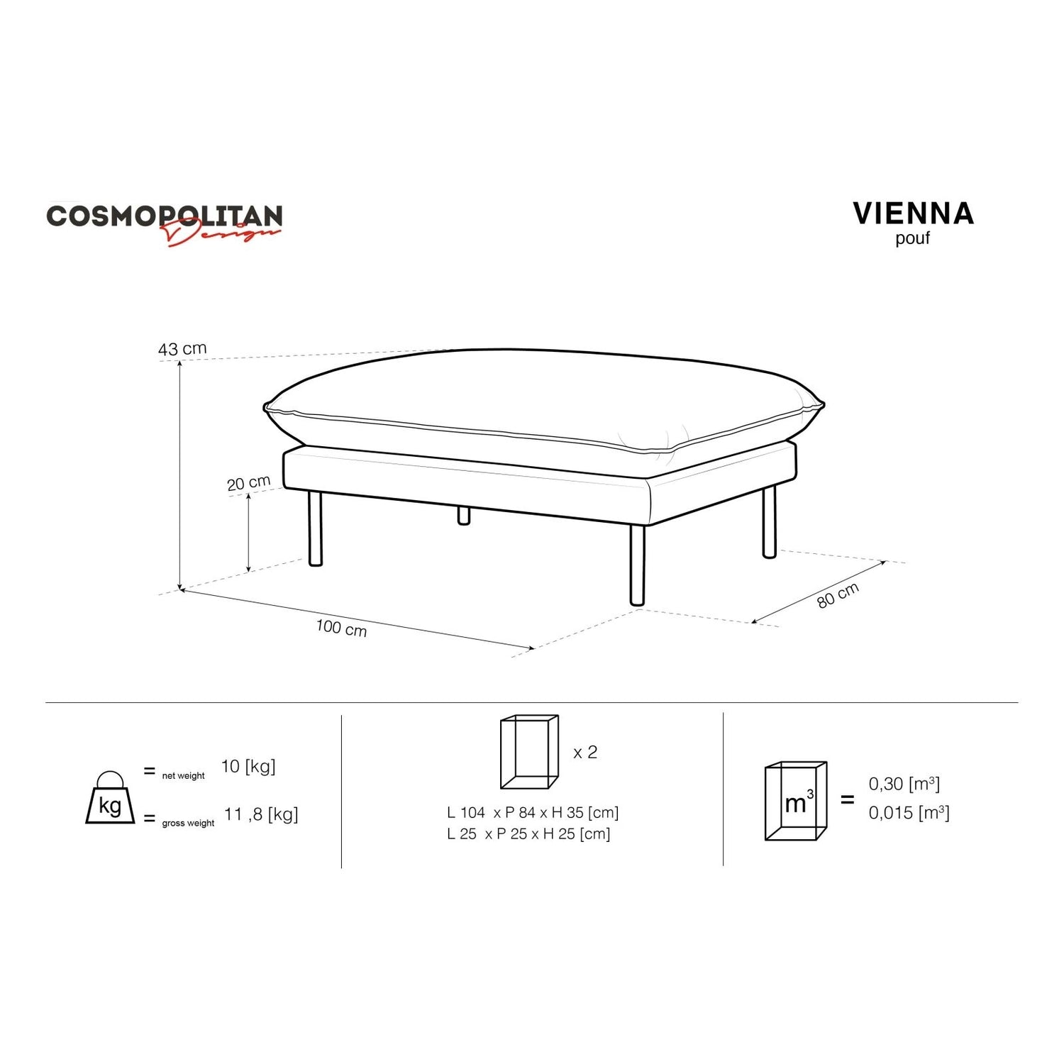 Vienna Pouf aus Samt, Boucle oder Strukturstoff, 93x73x43 cm von Cosmopolitan Design – Bild 2