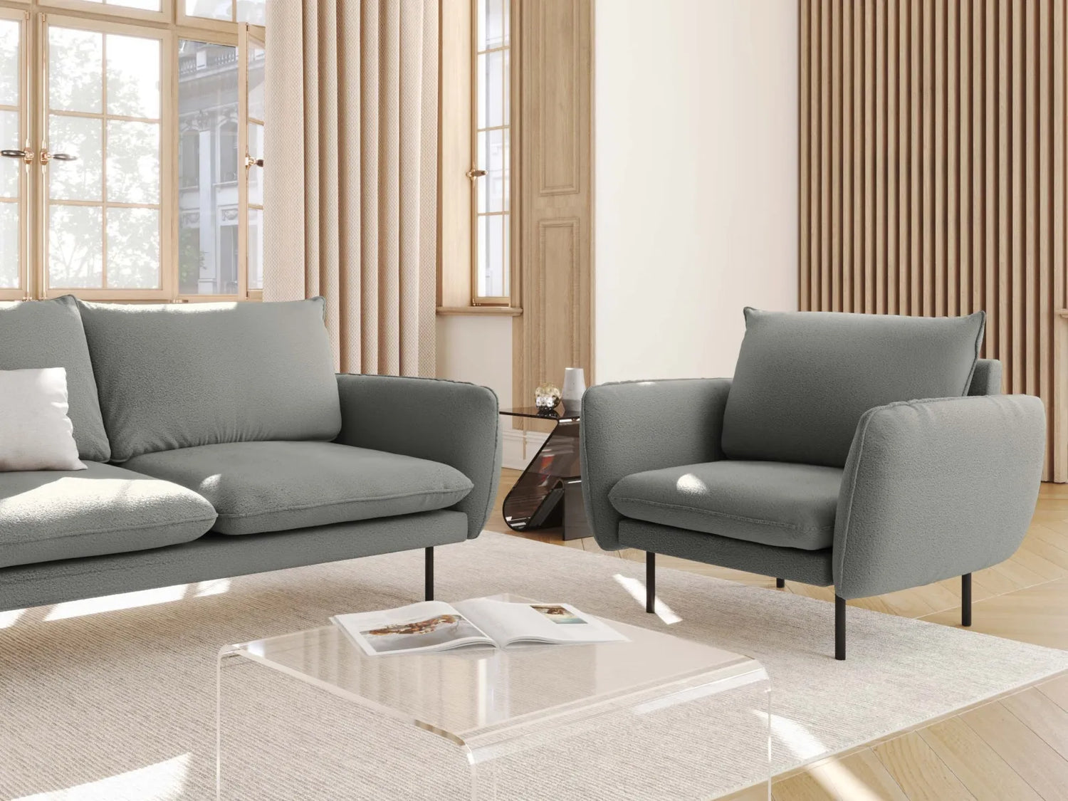 Vienna Sessel aus Boucle in Grau (Ascot Taupe), 97x94x95 cm von Cosmopolitan Design – Bild 2