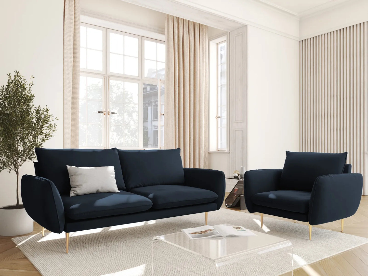 Vienna Sessel aus Samt in Dunkelblau (Bluvel 89), 97x94x95 cm von Cosmopolitan Design – Bild 2