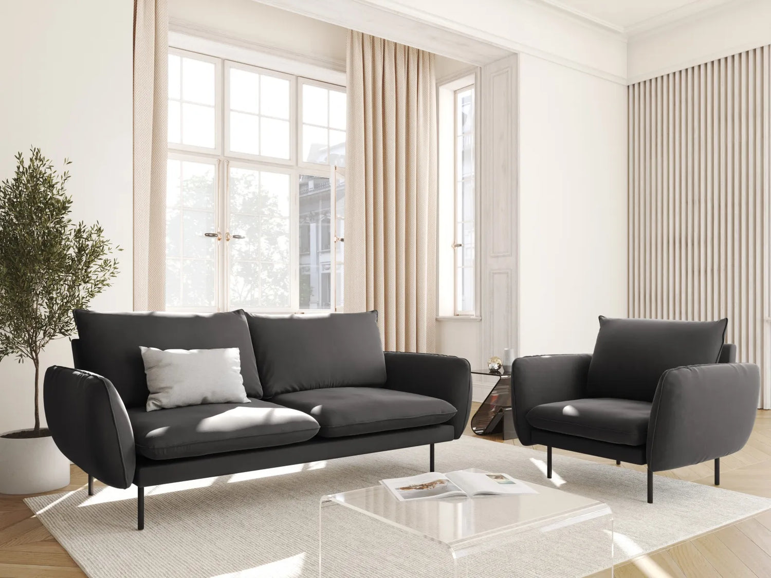 Vienna Sessel aus Samt in Dunkelgrau (Bluvel 18), 97x94x95 cm von Cosmopolitan Design – Bild 2