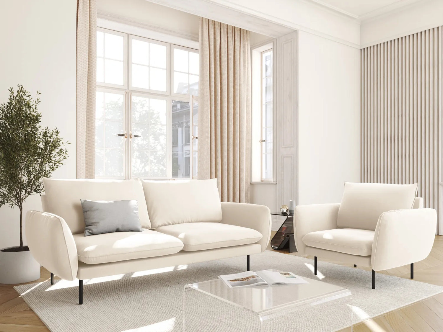 Vienna Sessel aus Samt in Hellbeige (Bluvel 22), 97x94x95 cm von Cosmopolitan Design – Bild 2